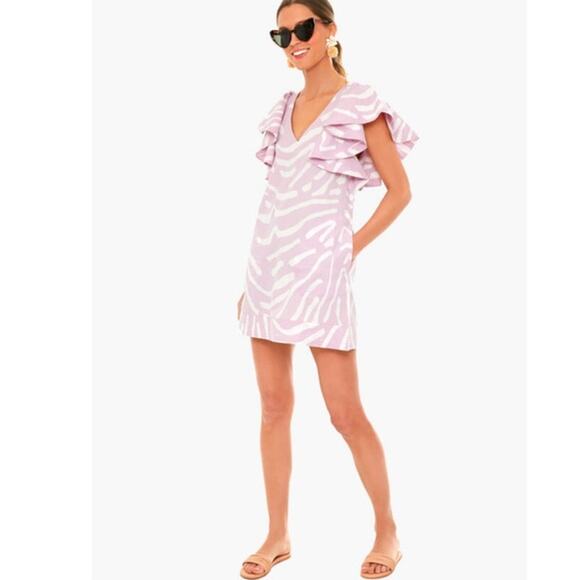 Oliphant Zebra Lilac Flirty V Neck Ruffle Sleeve Mini Dress Size S - Picture 9 of 15